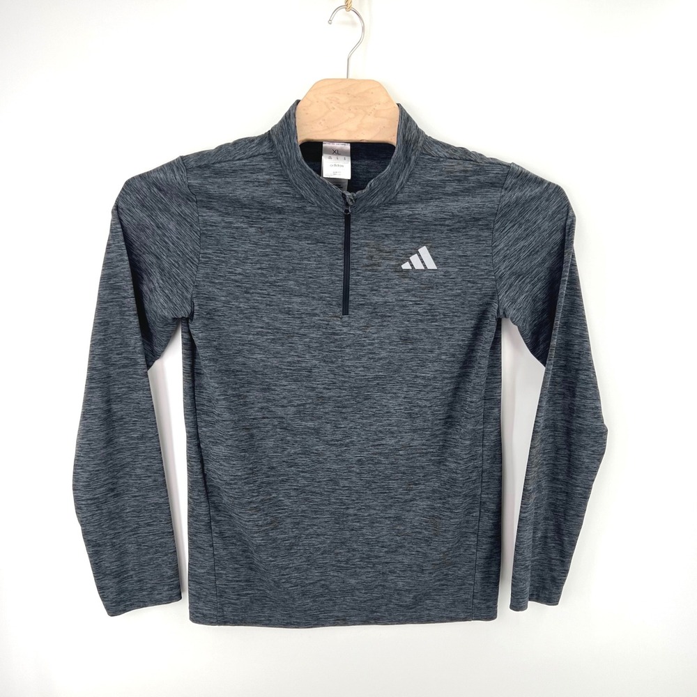 Adidas Quarter Zip Pullover Kids XL Grey Performance Slim Fit Athletic Jacket